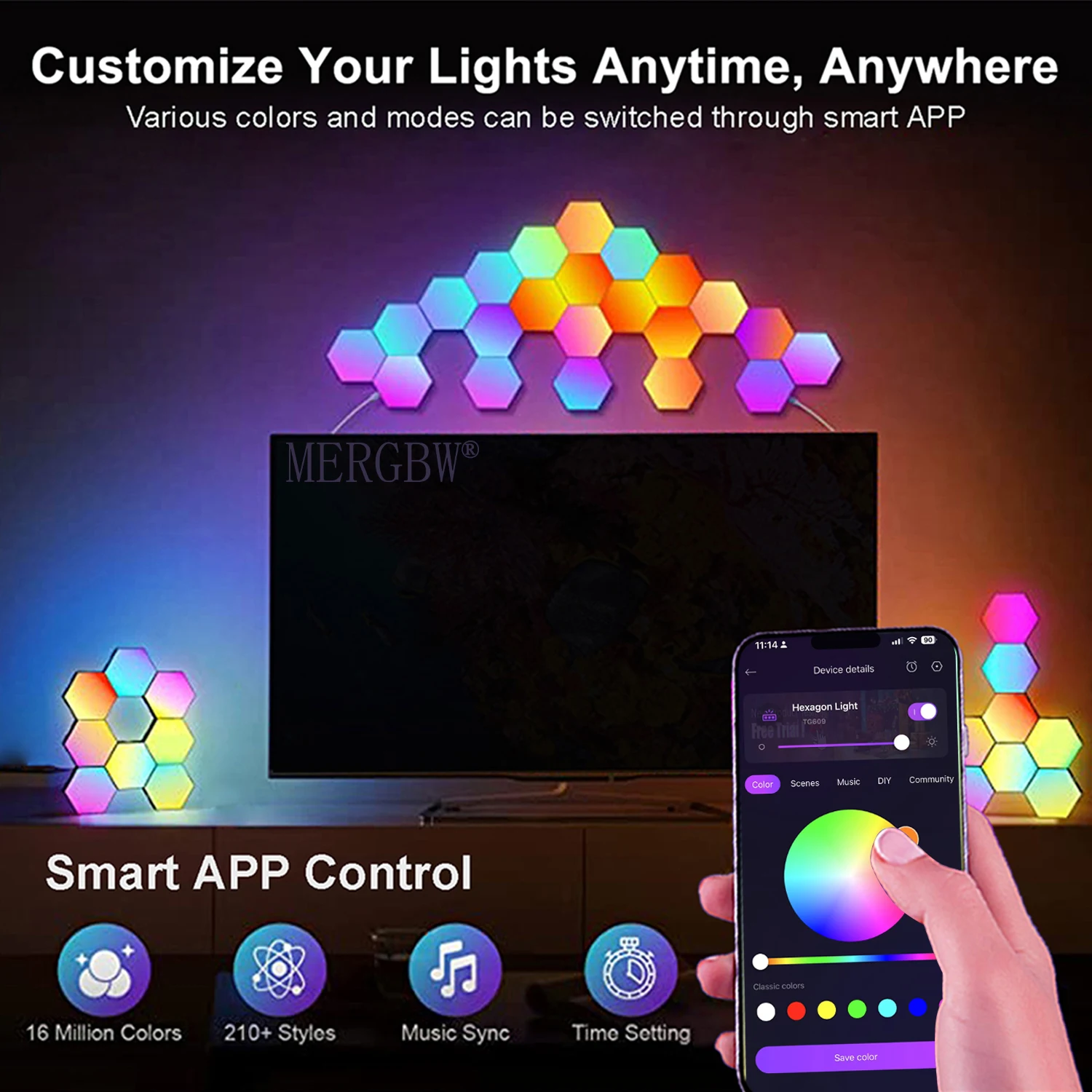 Smart RGB hexagon falilámpa – APP- és zene-szinkron vezérléssel - Image 13