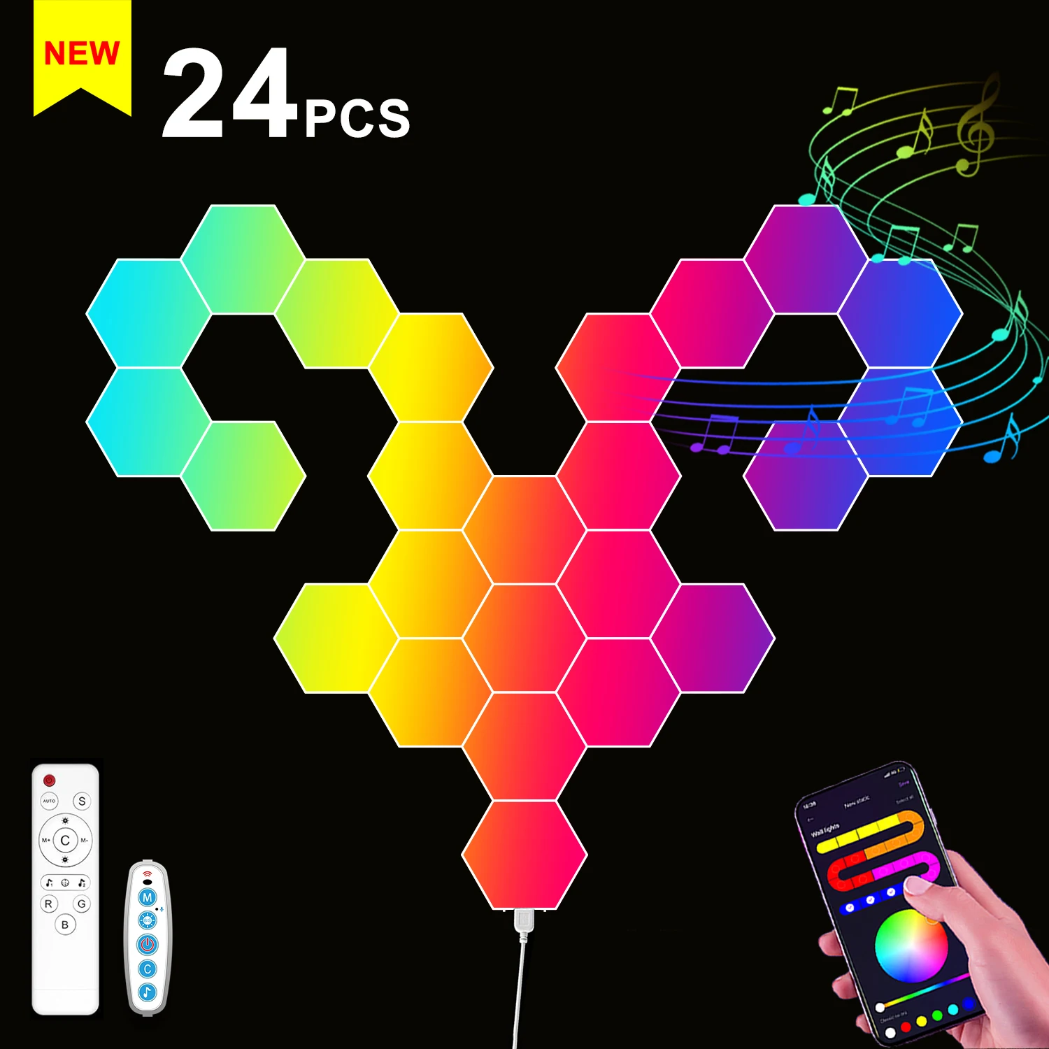 Smart RGB hexagon falilámpa – APP- és zene-szinkron vezérléssel - Image 8