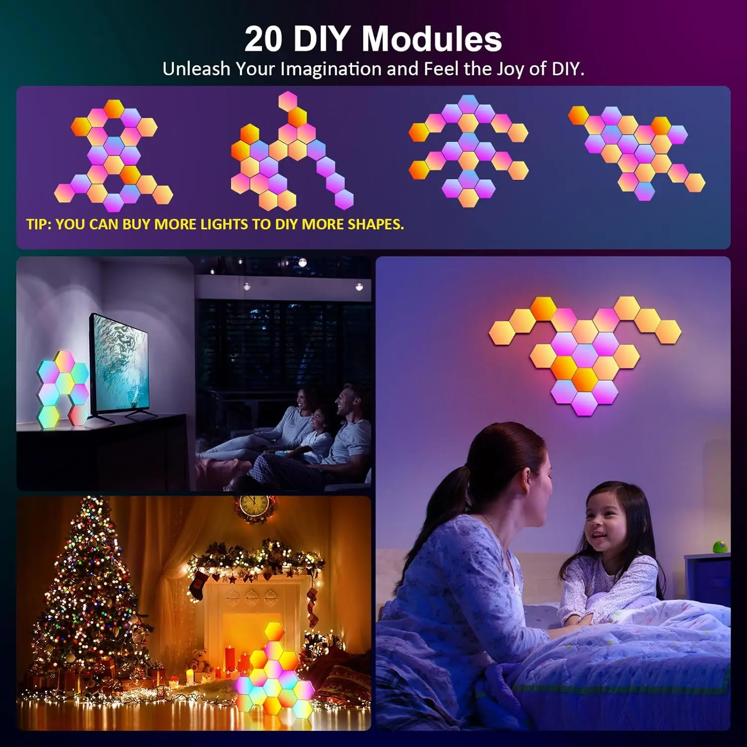 Smart RGB hexagon falilámpa – APP- és zene-szinkron vezérléssel - Image 3