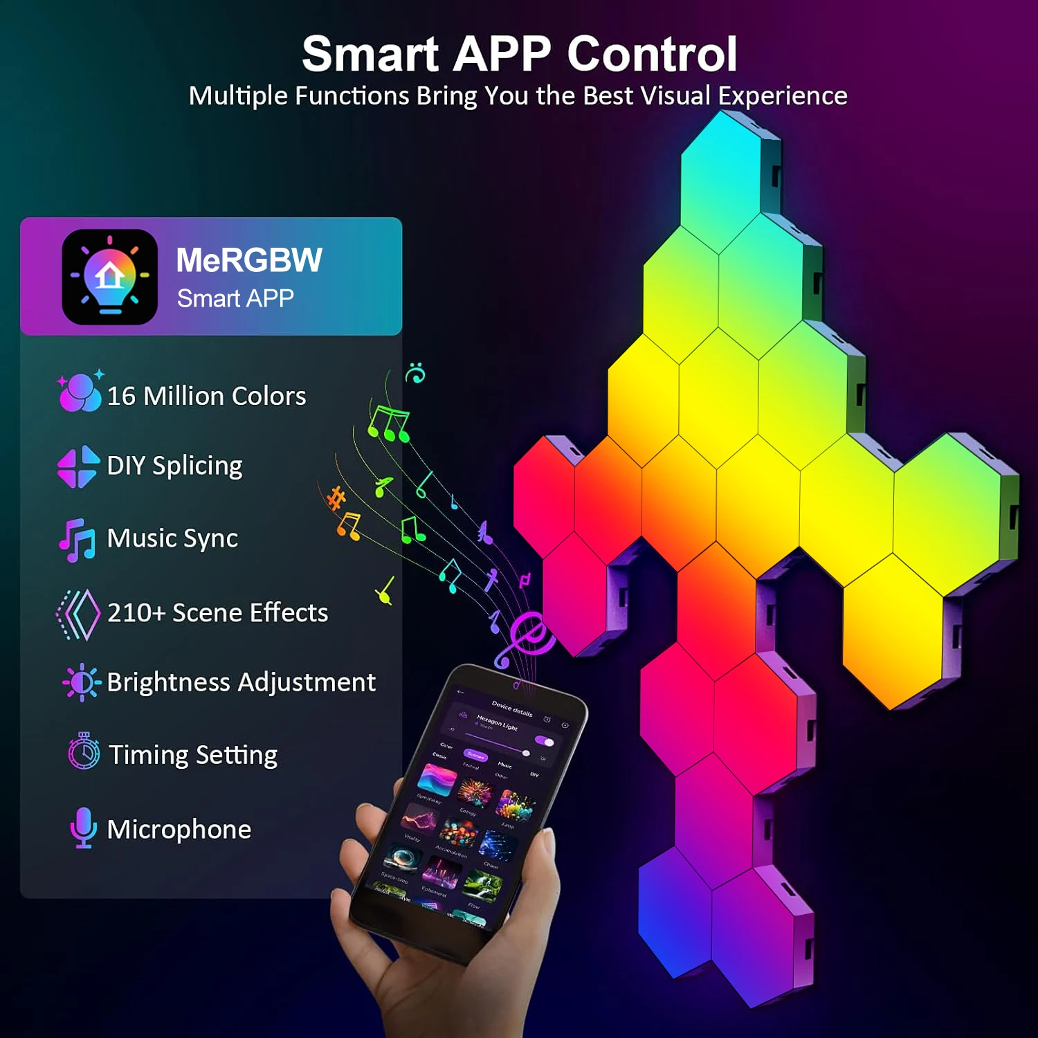 Smart RGB hexagon falilámpa – APP- és zene-szinkron vezérléssel - Image 5