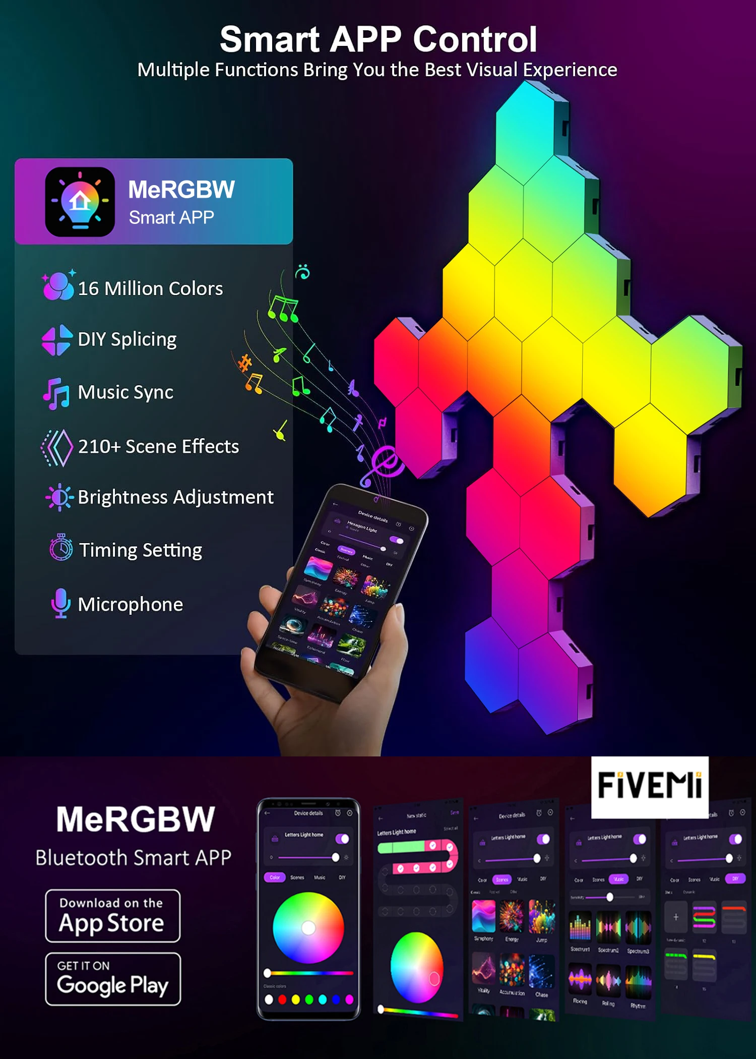 Smart RGB hexagon falilámpa – APP- és zene-szinkron vezérléssel - Image 14