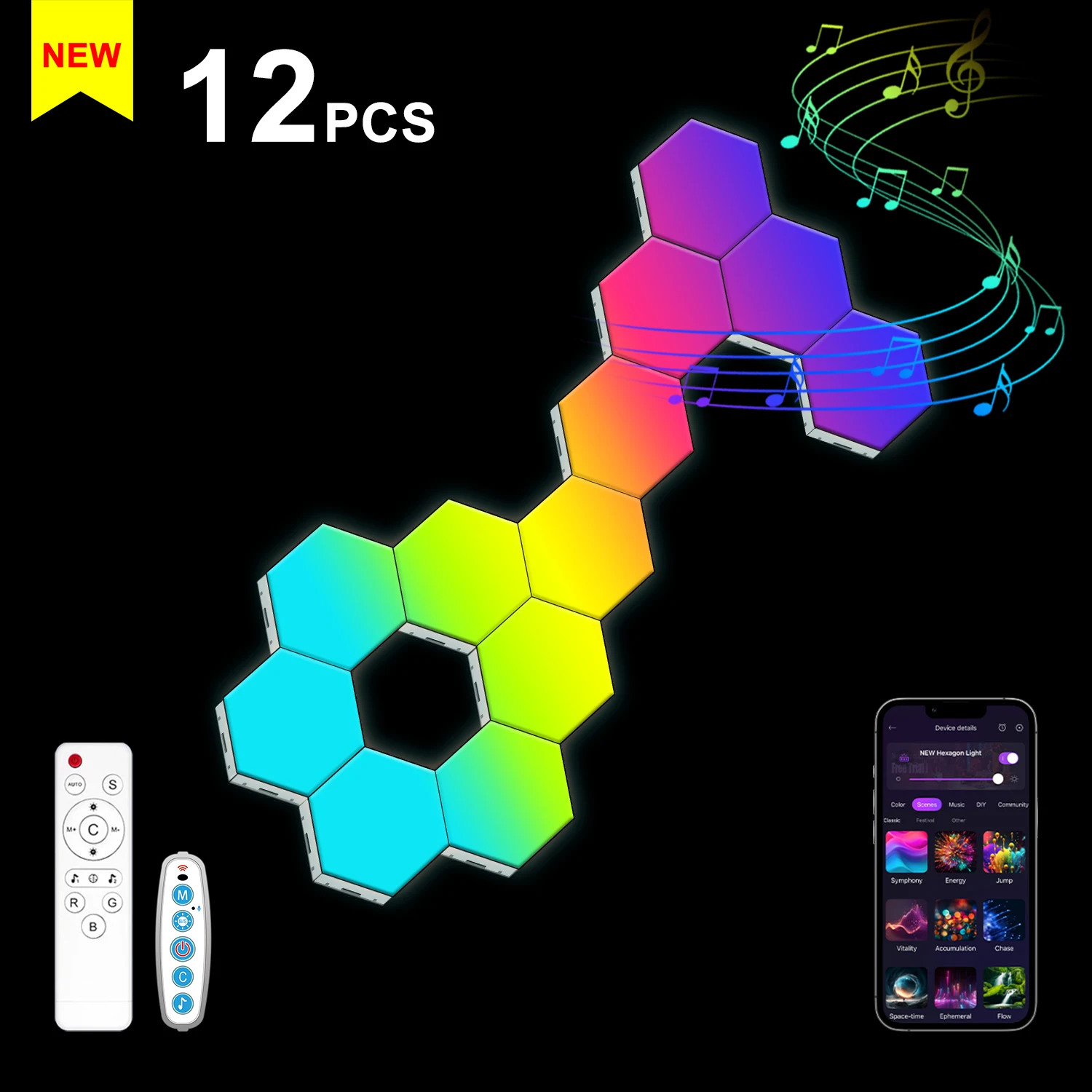 Smart RGB hexagon falilámpa – APP- és zene-szinkron vezérléssel - Image 10