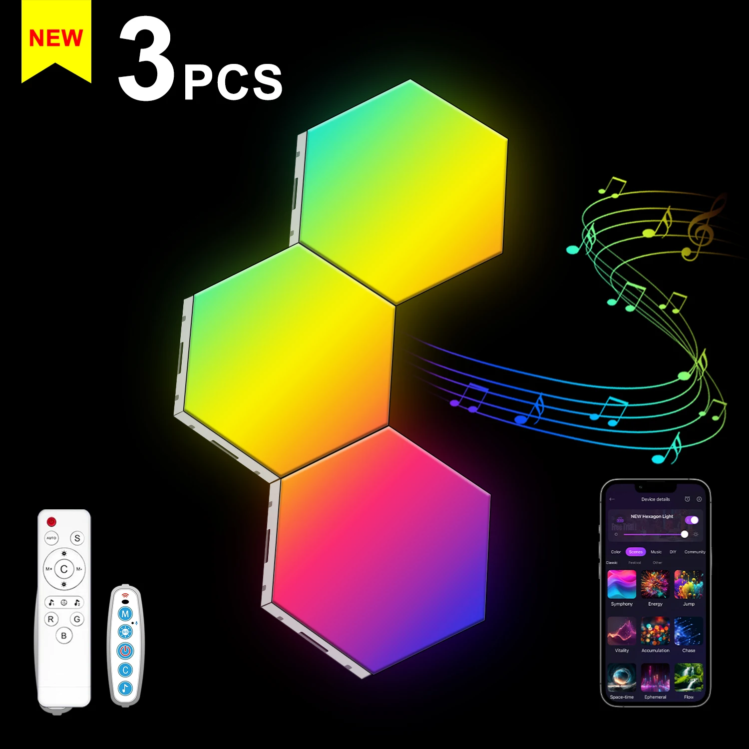 Smart RGB hexagon falilámpa – APP- és zene-szinkron vezérléssel - Image 7
