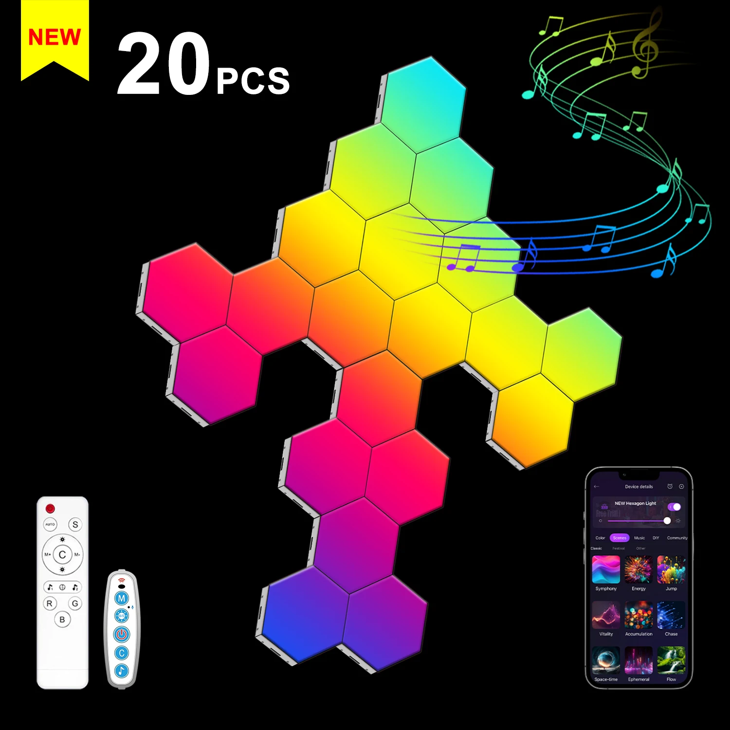 Smart RGB hexagon falilámpa – APP- és zene-szinkron vezérléssel - Image 11