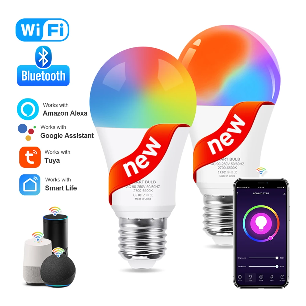 Tuya Wi‑Fi és Bluetooth RGB E27 okos LED-izzó