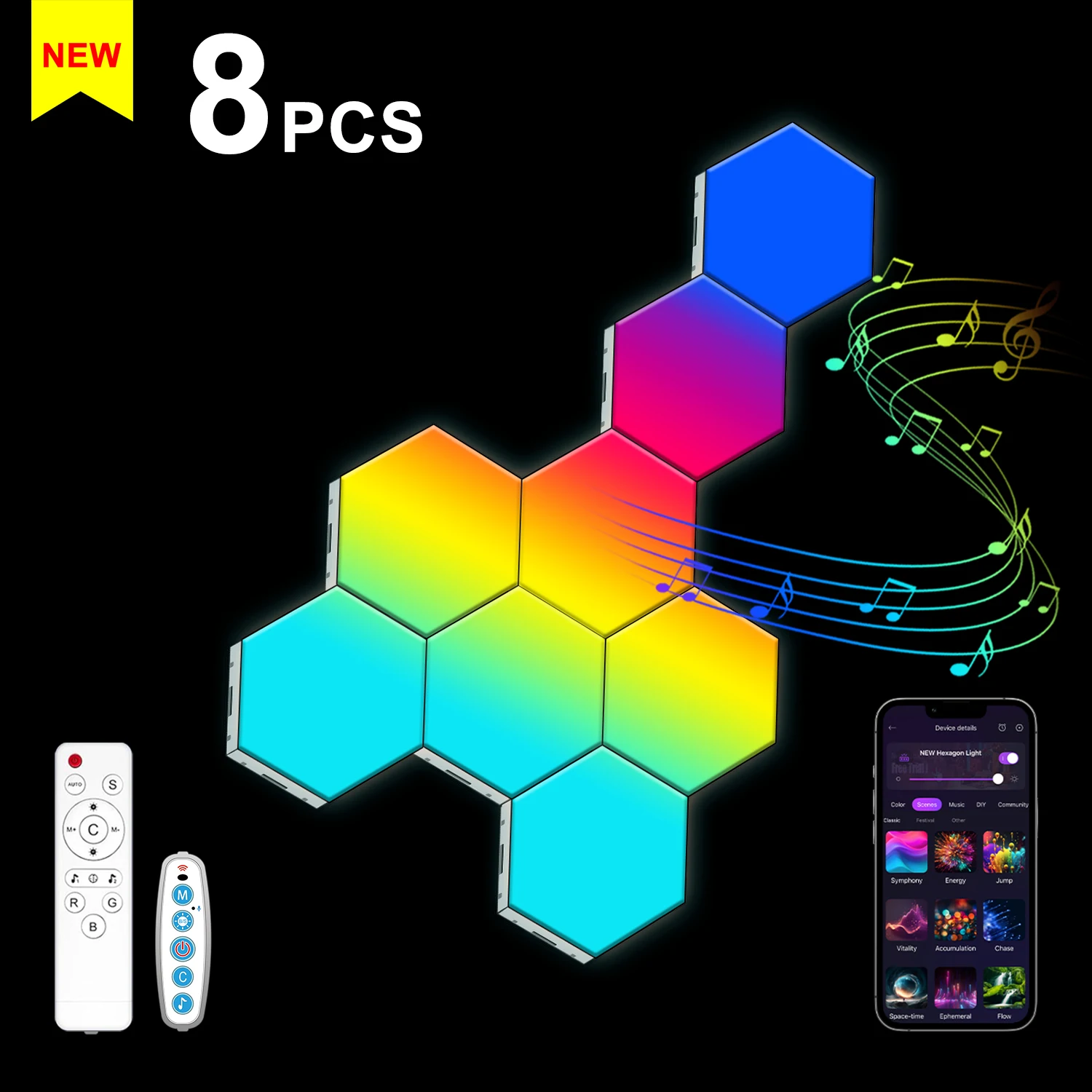 Smart RGB hexagon falilámpa – APP- és zene-szinkron vezérléssel - Image 9