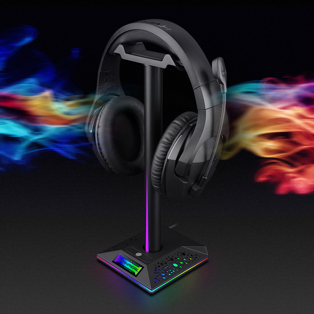 RGB gamer fejhallgatóállvány hangulatfénnyel – dupla USB-porttal